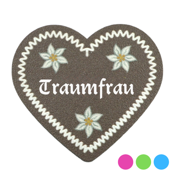 "Traumfrau-Anstecker in Lebkuchen-Optik - erhältlich bei Glubbal.shop"